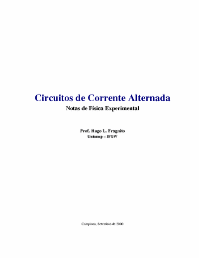 Circuito de Corrente alternada eletronica Os elementos essenciais de circuitos de corrente alternada (c.a.) são os Geradores de c.a. e elementos
passivos e lineares que são uma combinação de Resistores, Capacitores ou Indutores em série ou em
paralelo. Alguns circuitos poderão ter ainda transformadores, mas excluiremos os casos em que os
transformadores exibam histerese ou saturação, já que esses seriam elementos não lineares; igualmente
excluiremos outros elementos como diodos (que são não-lineares) e amplificadores a transistores (que não
são passivos).